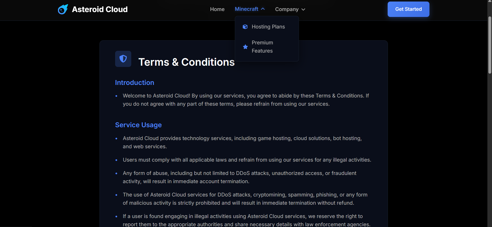 Game Hosting Website